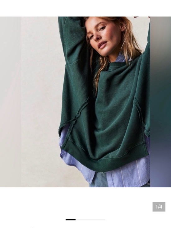 Free People Tops - Dark Green Camden Oversized Sweatshirt petite sleeves